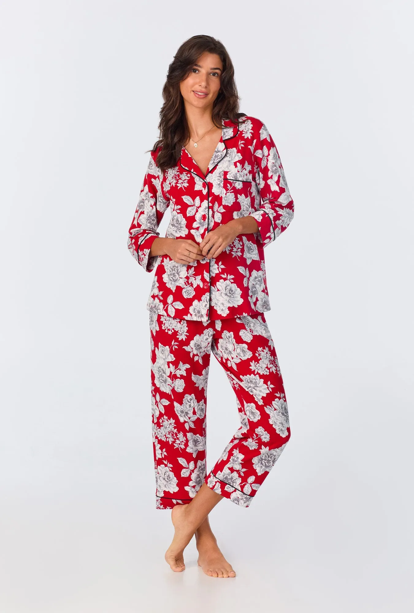 Camellias 3/4 Sleeve Classic Stretch Jersey Cropped PJ Set sold by BedHead product image thumbnail 4