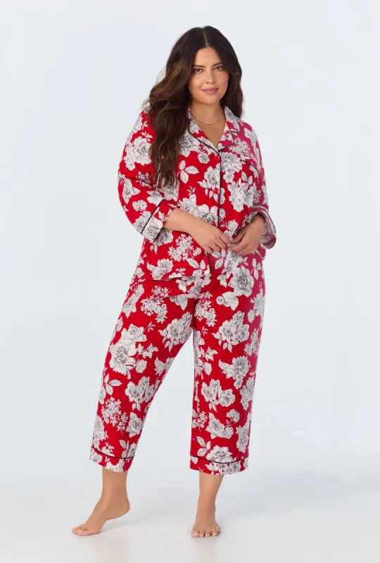 Camellias 3/4 Sleeve Classic Stretch Jersey Cropped PJ Set sold by BedHead