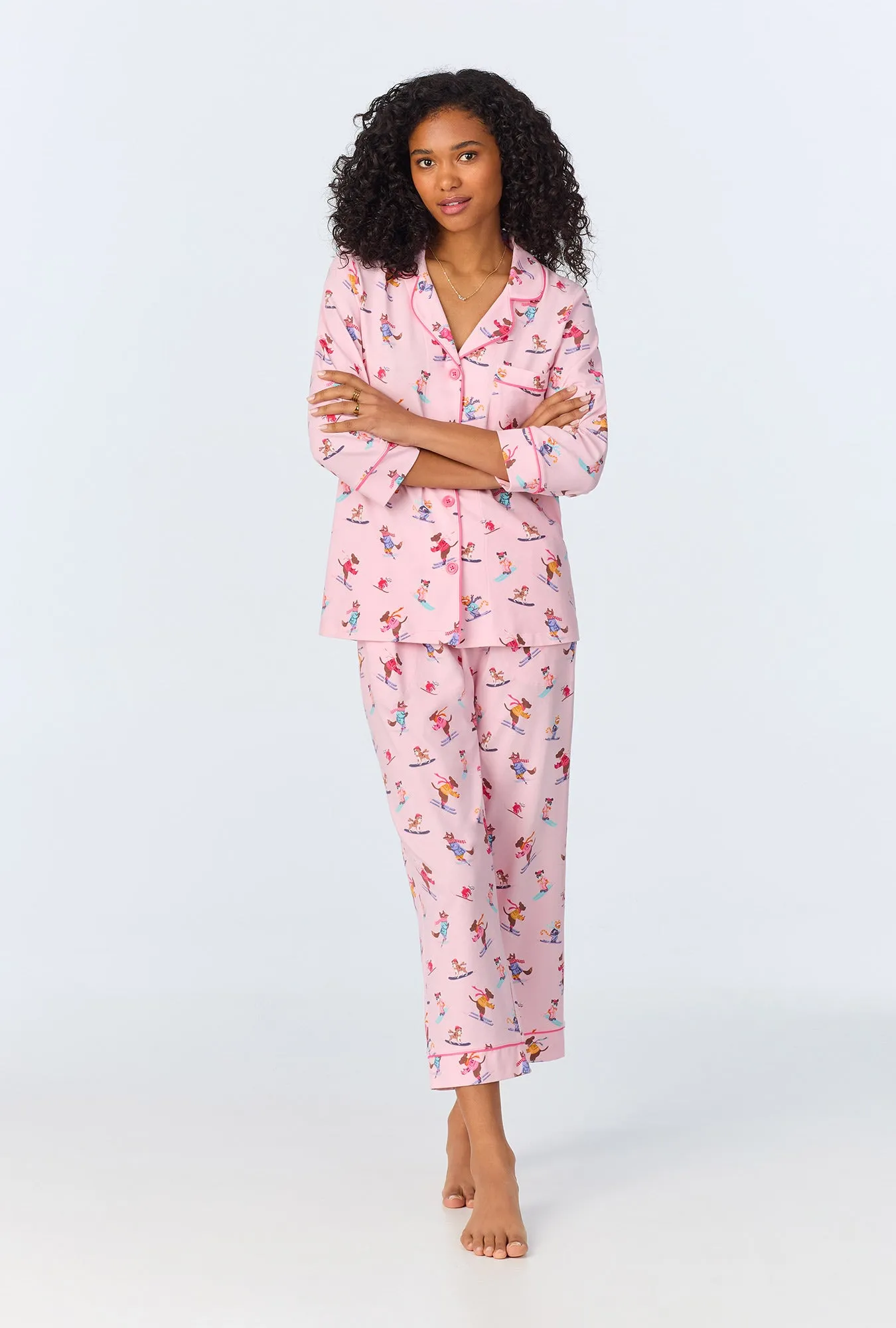 Ski Season 3/4 Sleeve Classic Stretch Jersey Cropped PJ Set sold by BedHead