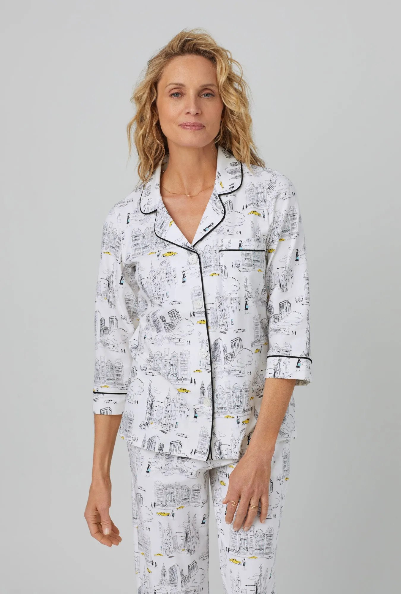 City That Never Sleeps 3/4 Sleeve Classic Stretch Jersey Cropped PJ Set sold by BedHead