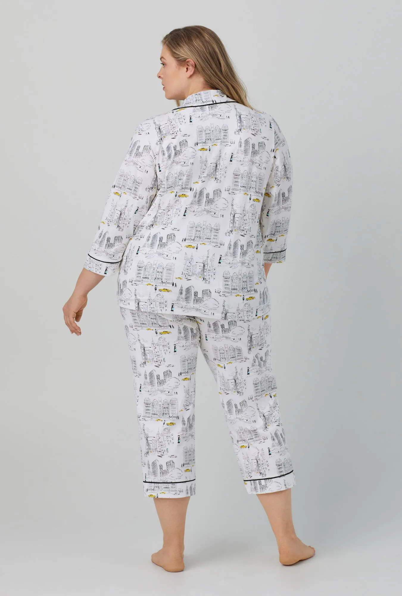City That Never Sleeps 3/4 Sleeve Classic Stretch Jersey Cropped PJ Set sold by BedHead product image thumbnail 5