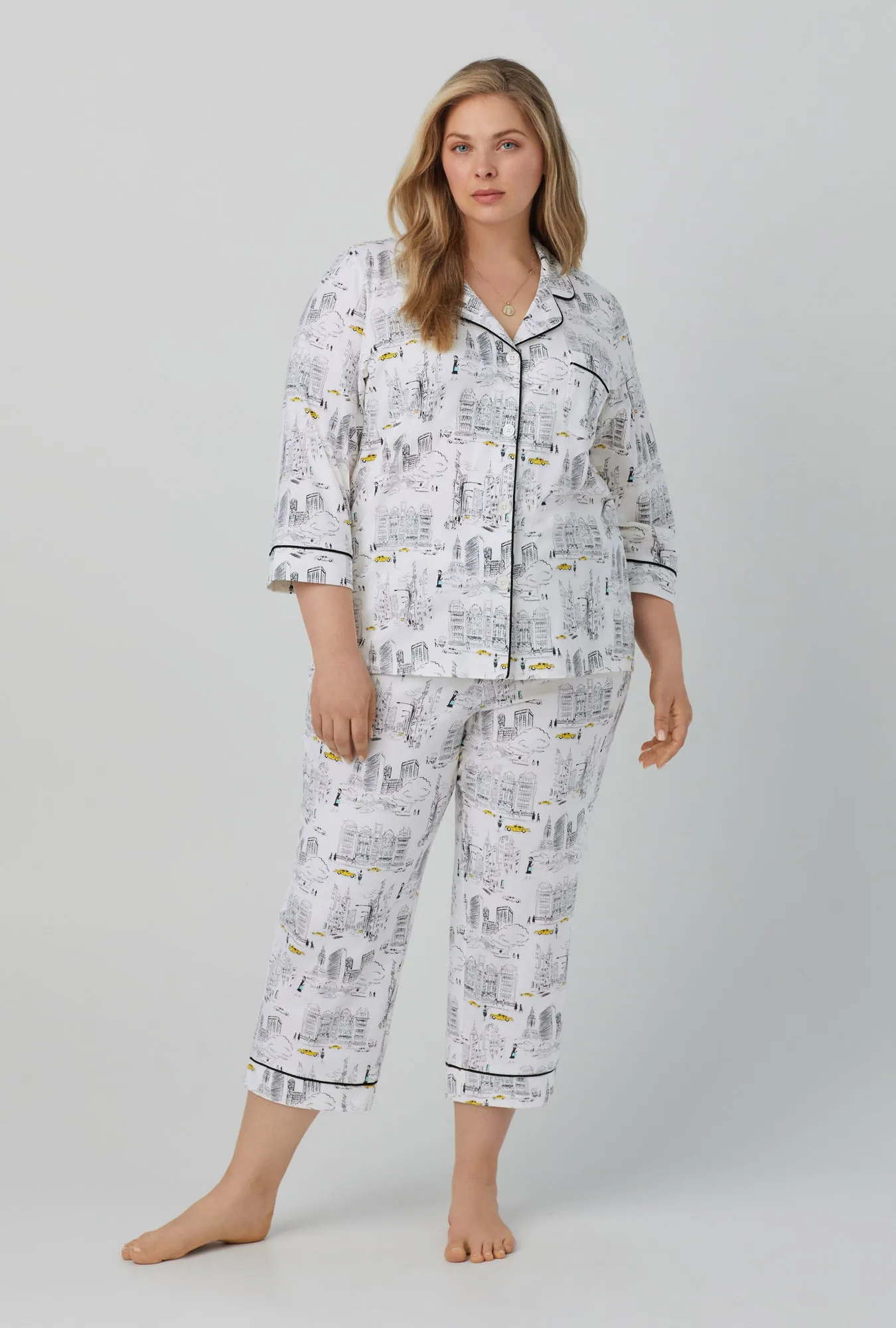 City That Never Sleeps 3/4 Sleeve Classic Stretch Jersey Cropped PJ Set sold by BedHead product image thumbnail 4