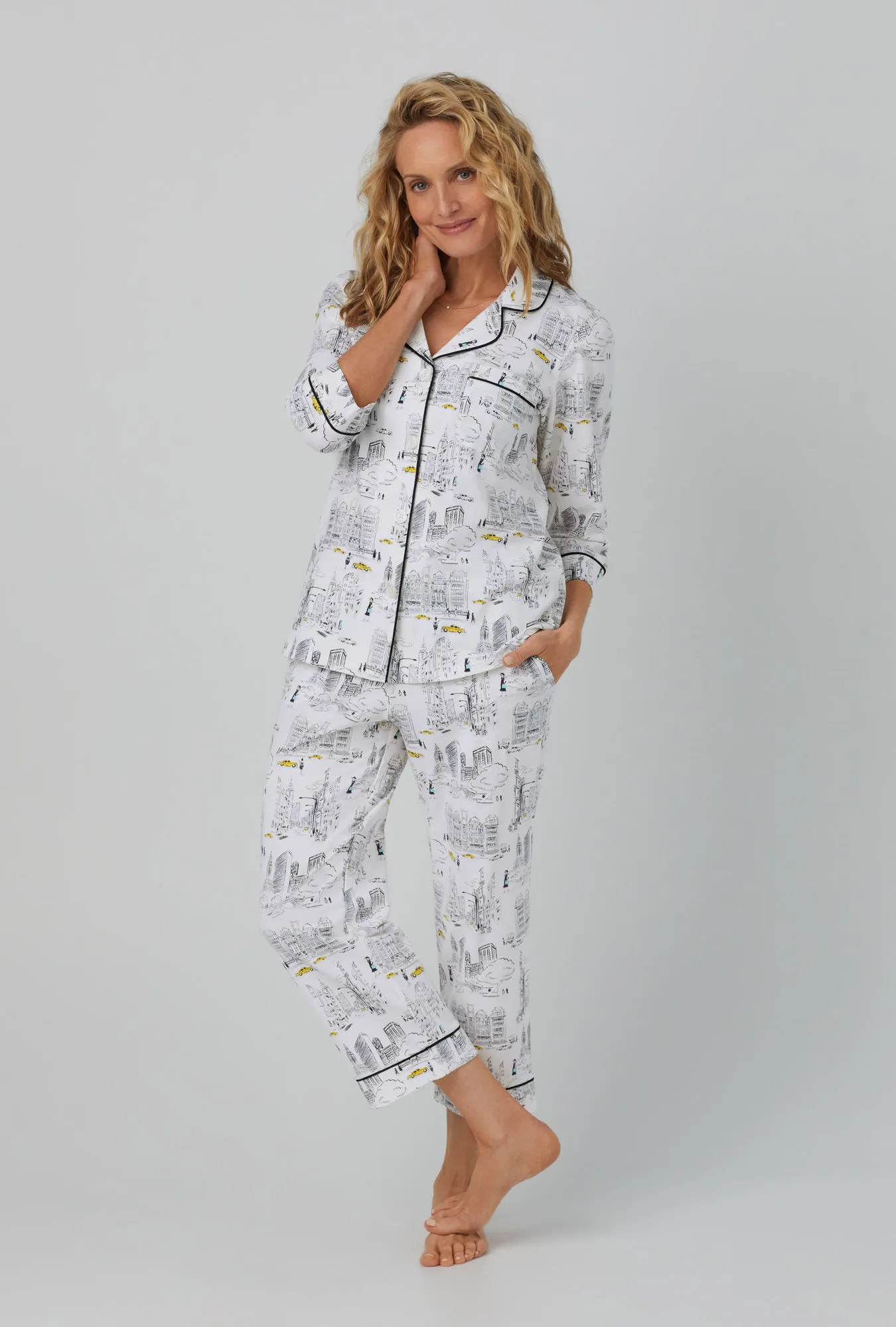 City That Never Sleeps 3/4 Sleeve Classic Stretch Jersey Cropped PJ Set sold by BedHead product image thumbnail 2