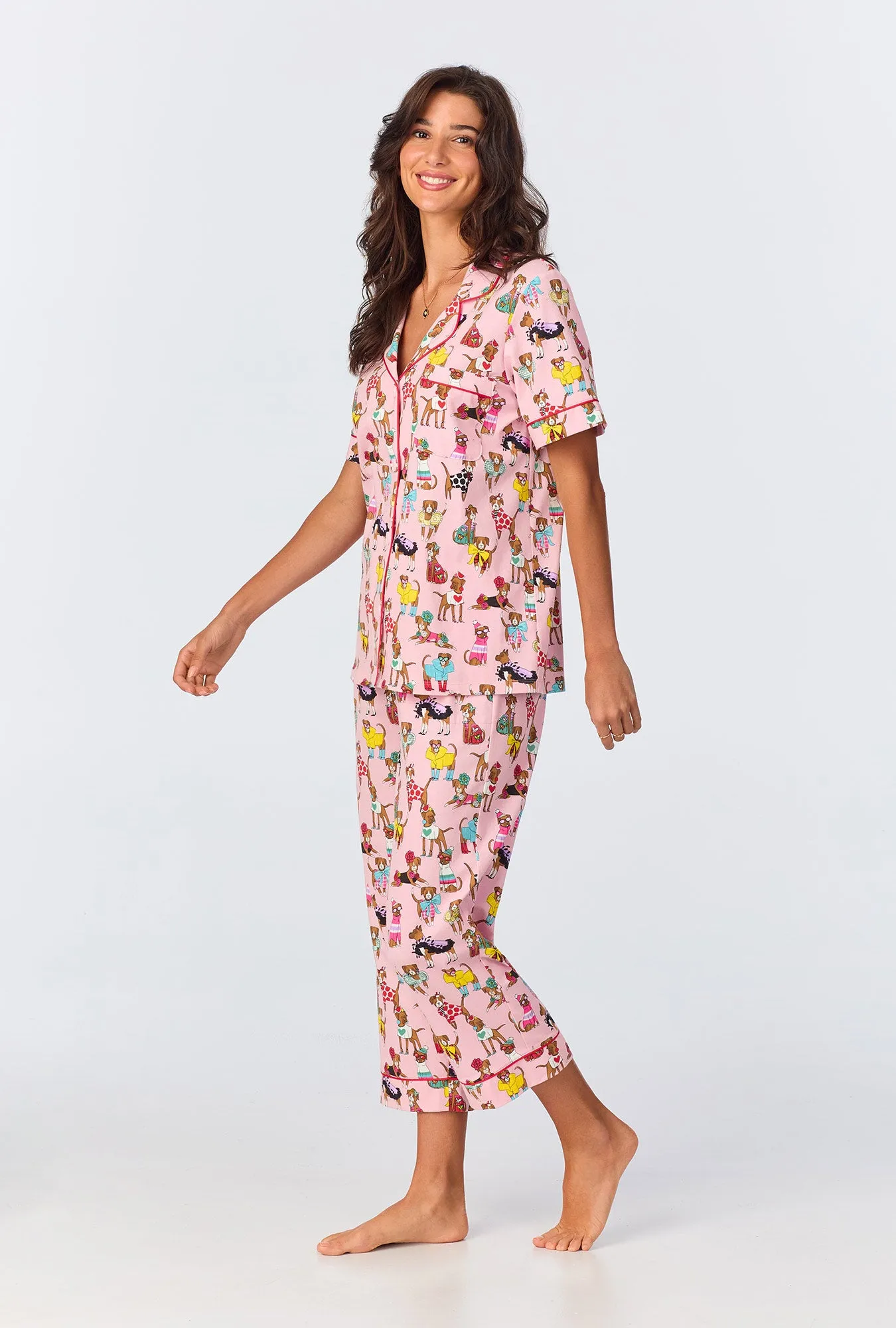 Bedhead x Bronwyn Newport Chic Boxers Short Sleeve Classic Stretch Jersey Cropped PJ Set sold by BedHead product image thumbnail 2