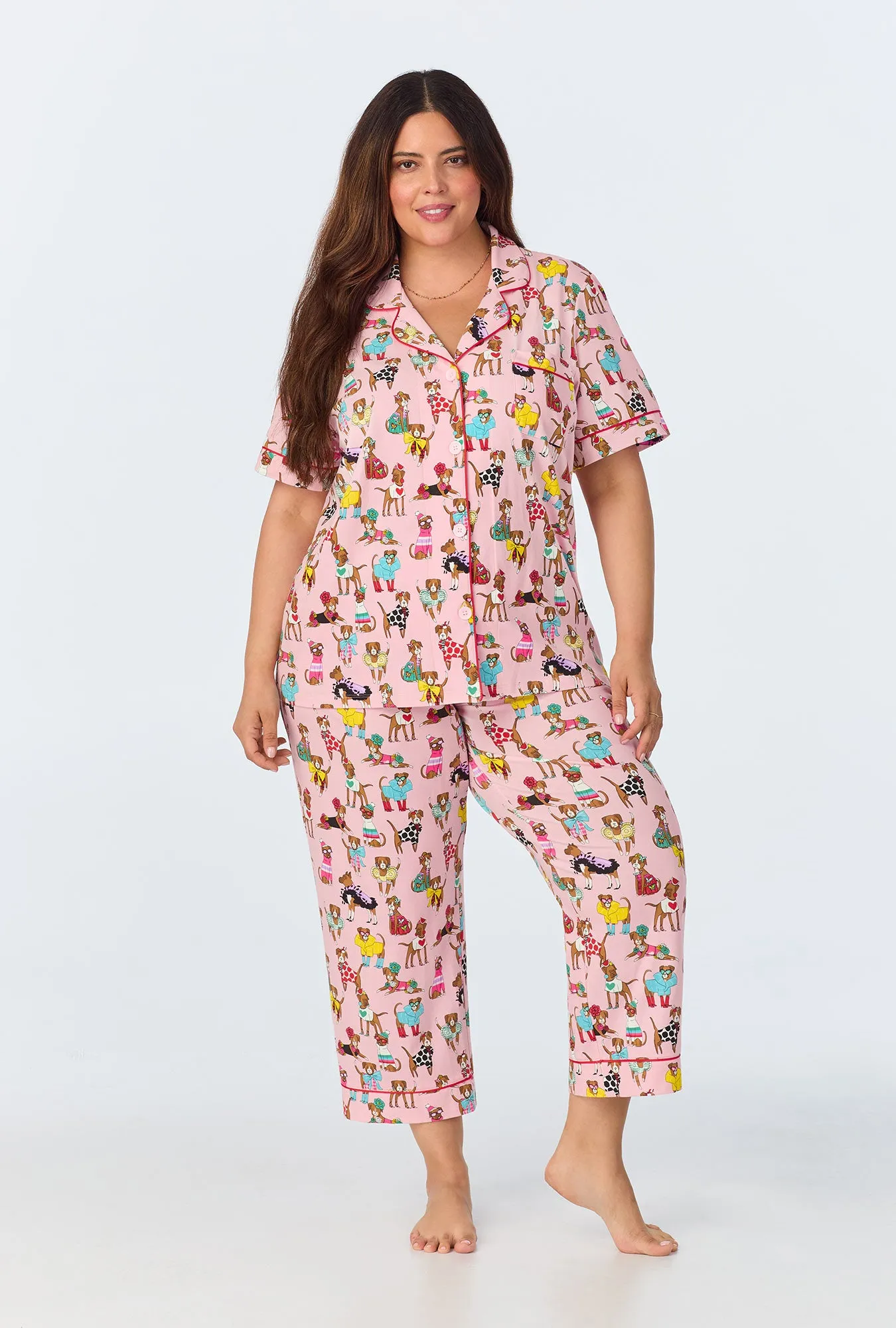 Bedhead x Bronwyn Newport Chic Boxers Short Sleeve Classic Stretch Jersey Cropped PJ Set sold by BedHead product image thumbnail 4