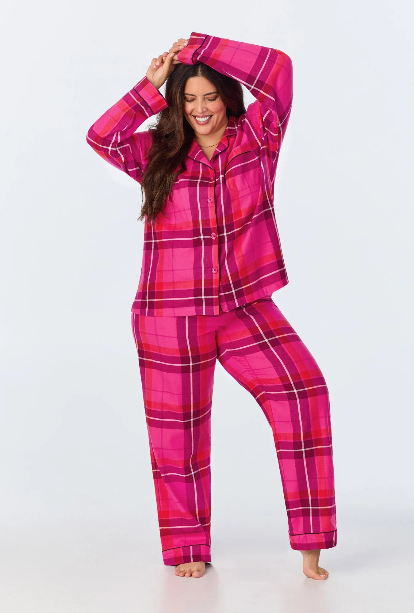 BedHead x Trina Turk Aurora Plaid Long Sleeve Classic Woven Portuguese Flannel PJ Set sold by BedHead product image thumbnail 5