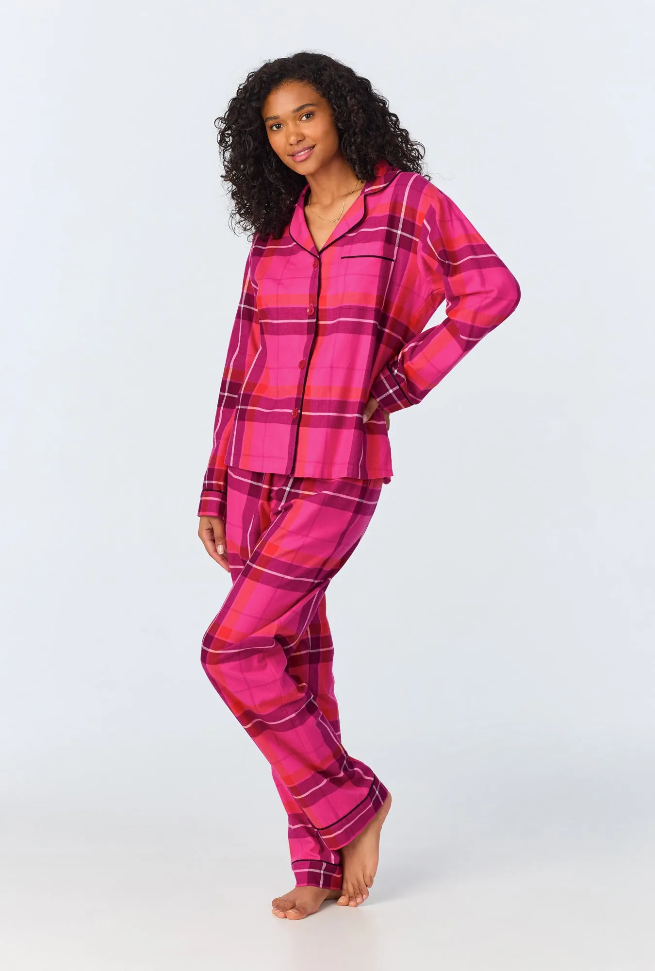 BedHead x Trina Turk Aurora Plaid Long Sleeve Classic Woven Portuguese Flannel PJ Set sold by BedHead product image thumbnail 3