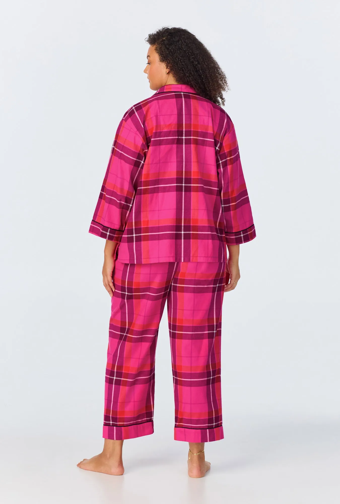 BedHead x Trina Turk Aurora Plaid 3/4 Sleeve Classic Woven Portuguese Flannel Cropped PJ Set sold by BedHead product image thumbnail 5