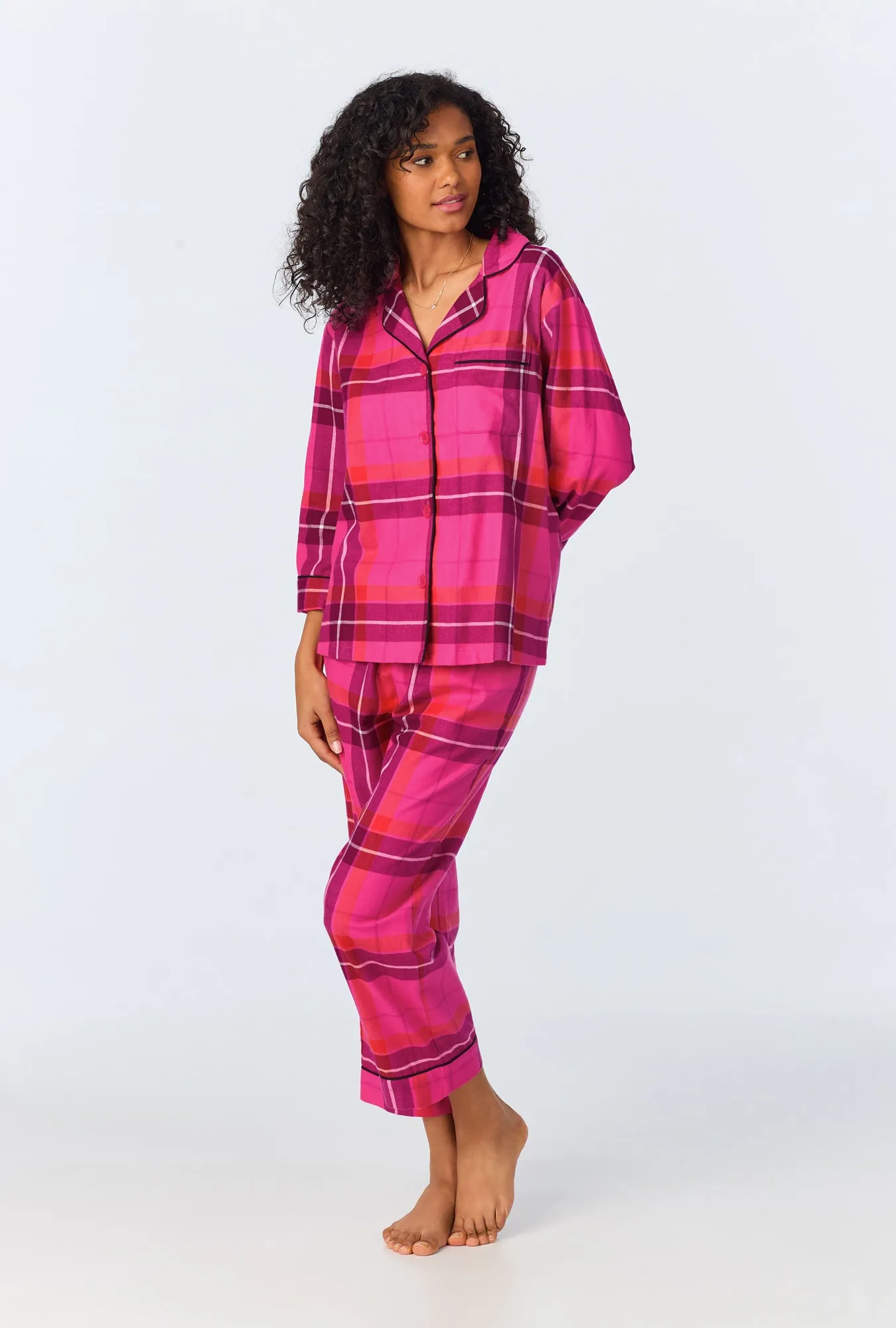 BedHead x Trina Turk Aurora Plaid 3/4 Sleeve Classic Woven Portuguese Flannel Cropped PJ Set sold by BedHead product image thumbnail 2