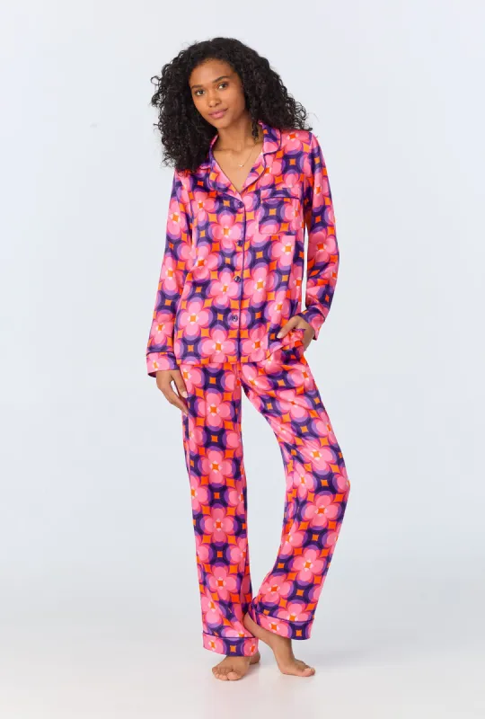 BedHead x Trina Turk Space Cat Long Sleeve Classic Woven Washable Silk PJ Set sold by BedHead