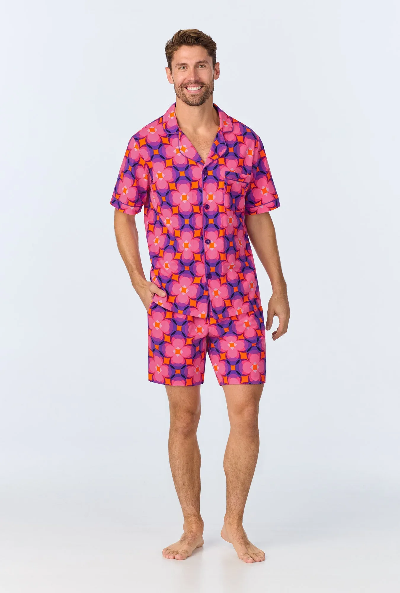 BedHead x Mr. Turk Space Cat Men's Short Sleeve Notch Stretch Jersey Short PJ Set sold by BedHead