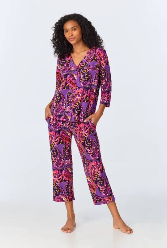 BedHead x Trina Turk Tangled Paisley 3/4 Sleeve Classic Stretch Jersey Cropped PJ Set sold by BedHead