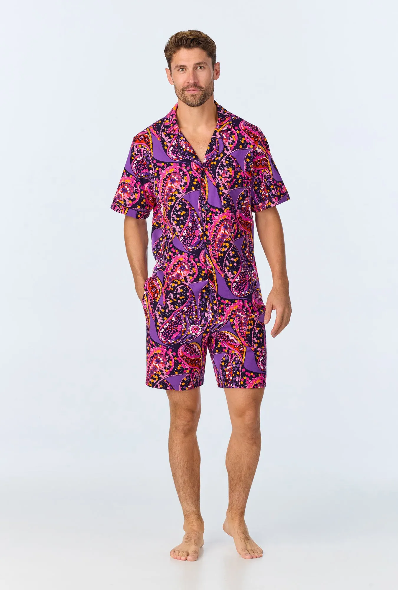 BedHead x Mr. Turk Tangled Paisley Men's Short Sleeve Notch Stretch Jersey Short PJ Set sold by BedHead