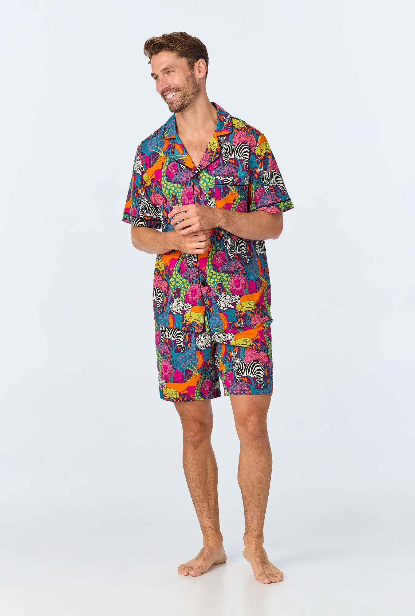 BedHead x Mr. Turk Jungle Mens Short Sleeve Notch Stretch Jersey Short PJ Set sold by BedHead