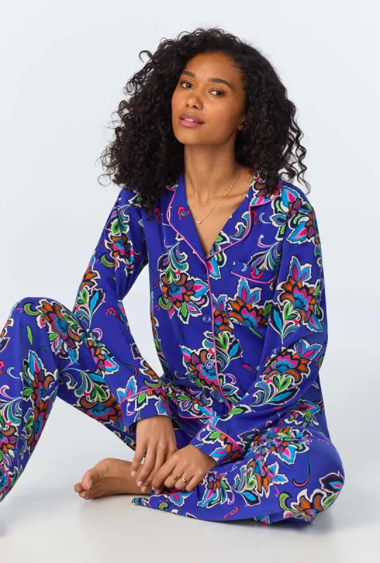 BedHead x Trina Turk Paisley Flower Long Sleeve Classic Stretch Jersey PJ Set sold by BedHead