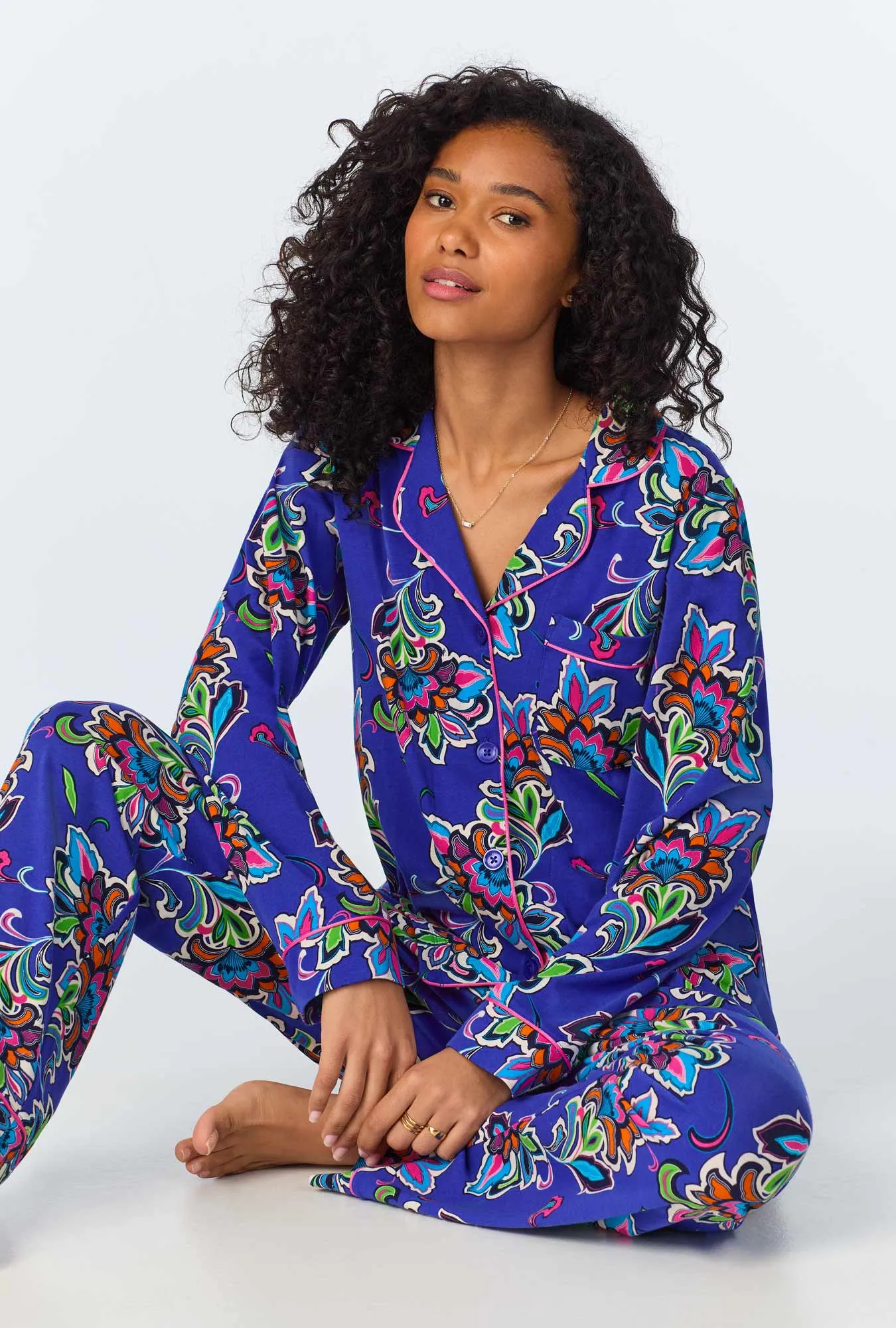 BedHead x Trina Turk Paisley Flower Long Sleeve Classic Stretch Jersey PJ Set sold by BedHead