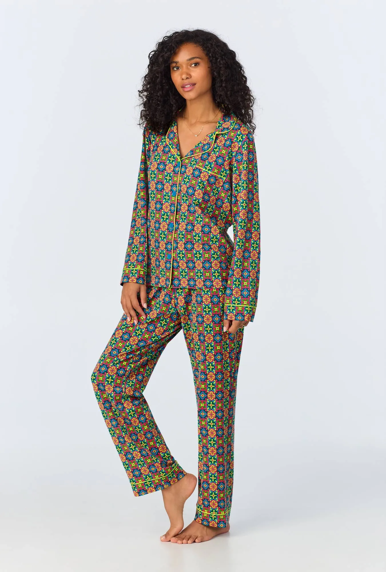 BedHead x Trina Turk Pretty Tiles Long Sleeve Classic Stretch Jersey PJ Set sold by BedHead product image thumbnail 2