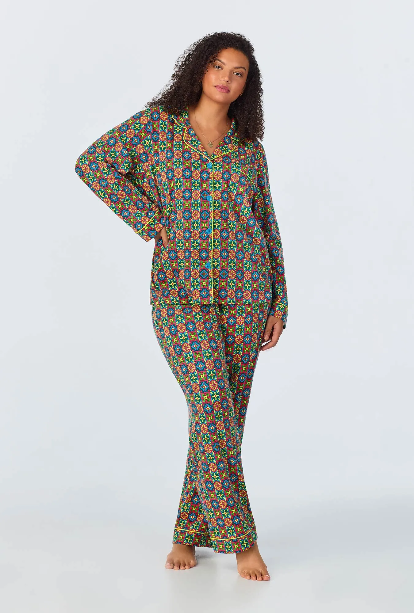 BedHead x Trina Turk Pretty Tiles Long Sleeve Classic Stretch Jersey PJ Set sold by BedHead product image thumbnail 4