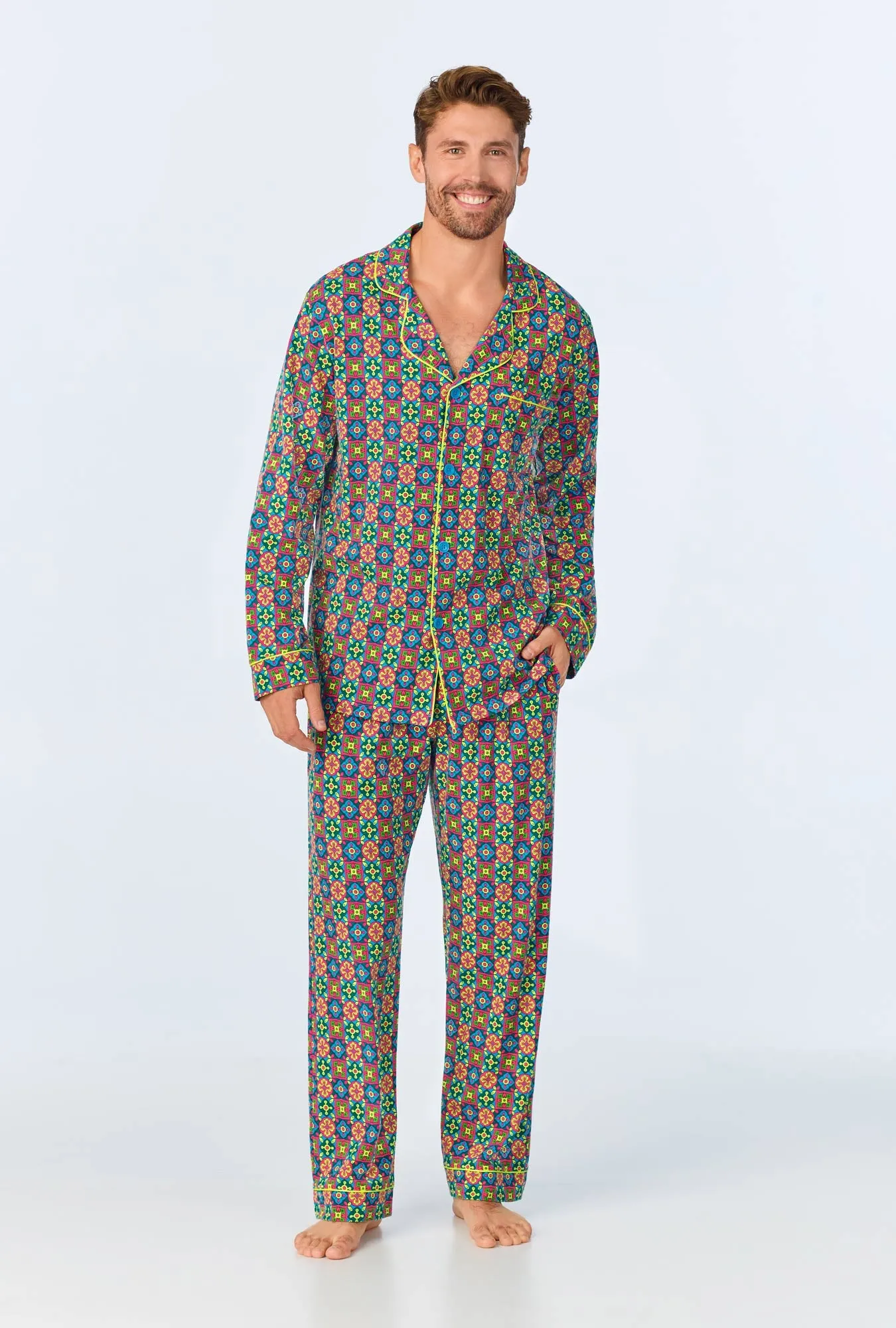 BedHead x Mr. Turk Pretty Tiles Men's Long Sleeve Classic Stretch Jersey PJ Set sold by BedHead