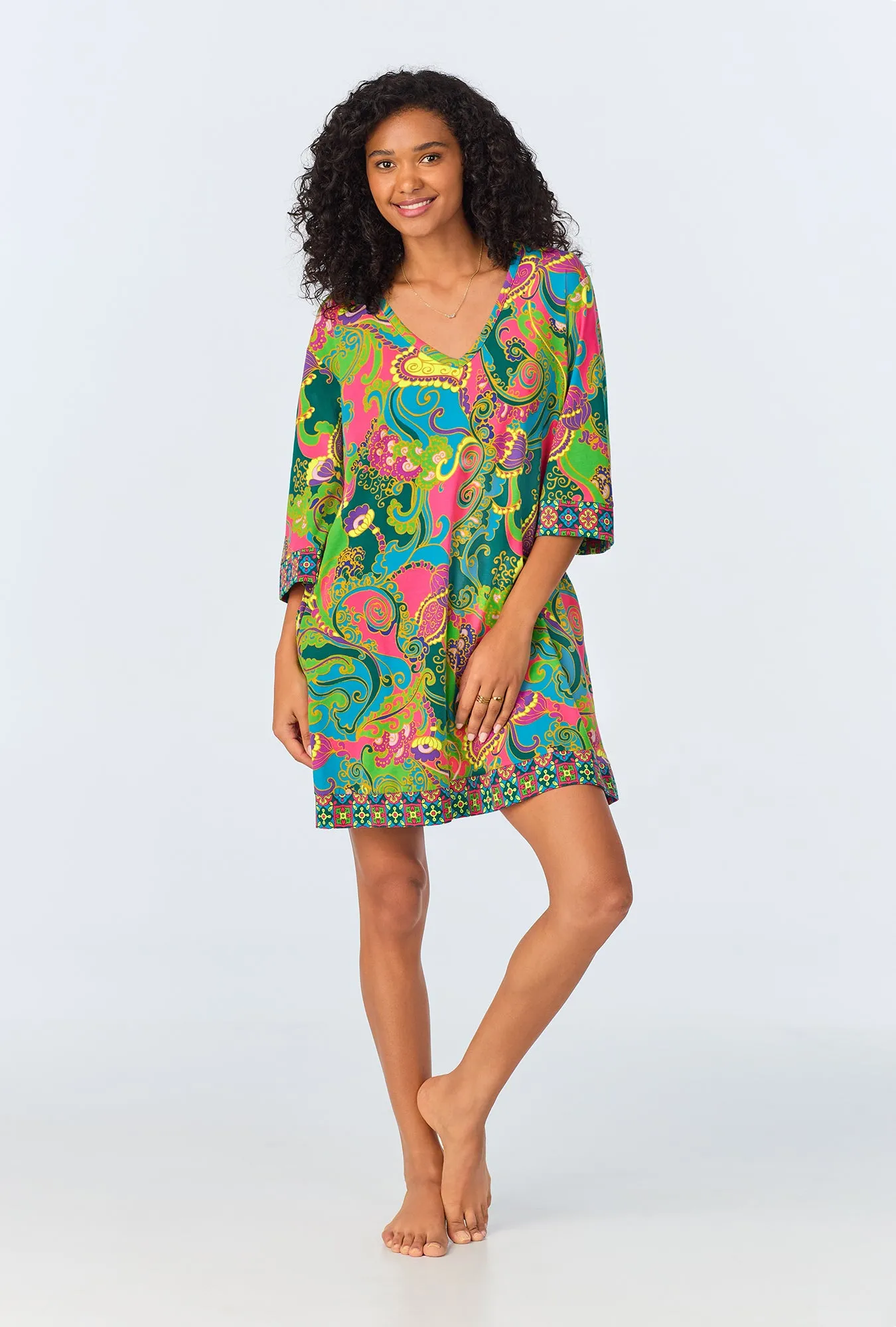 BedHead x Trina Turk Turkish Delight Short Sleeve Stretch Jersey Caftan sold by BedHead