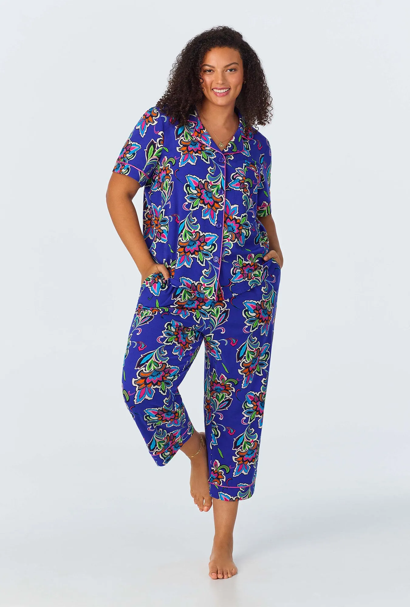 BedHead x Trina Turk Paisley Flower Short Sleeve Classic Stretch Jersey Cropped PJ Set sold by BedHead product image thumbnail 4
