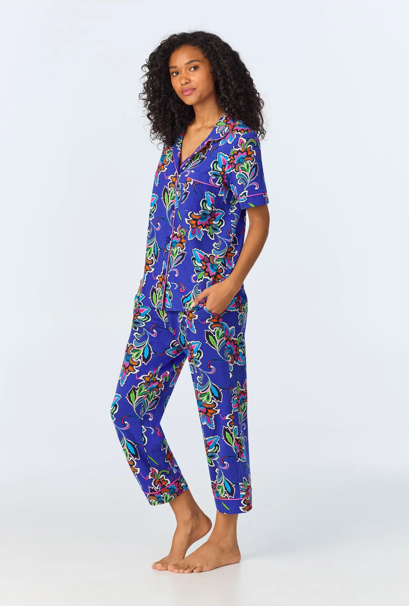 BedHead x Trina Turk Paisley Flower Short Sleeve Classic Stretch Jersey Cropped PJ Set sold by BedHead product image thumbnail 2
