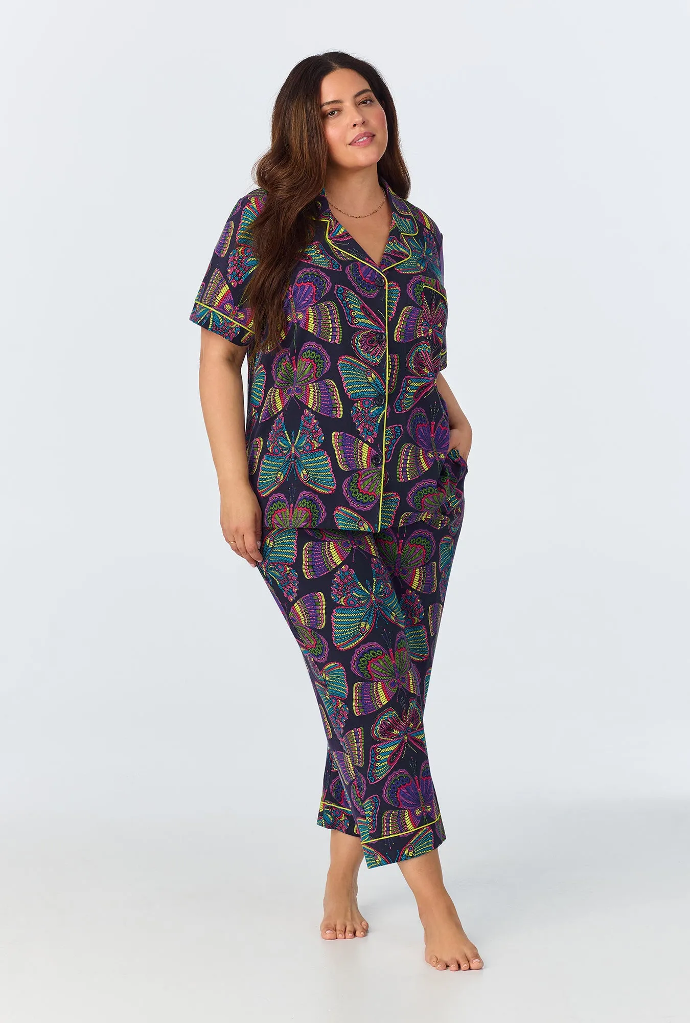 BedHead x Trina Turk Butterfly Short Sleeve Classic Stretch Jersey Cropped PJ Set sold by BedHead product image thumbnail 4