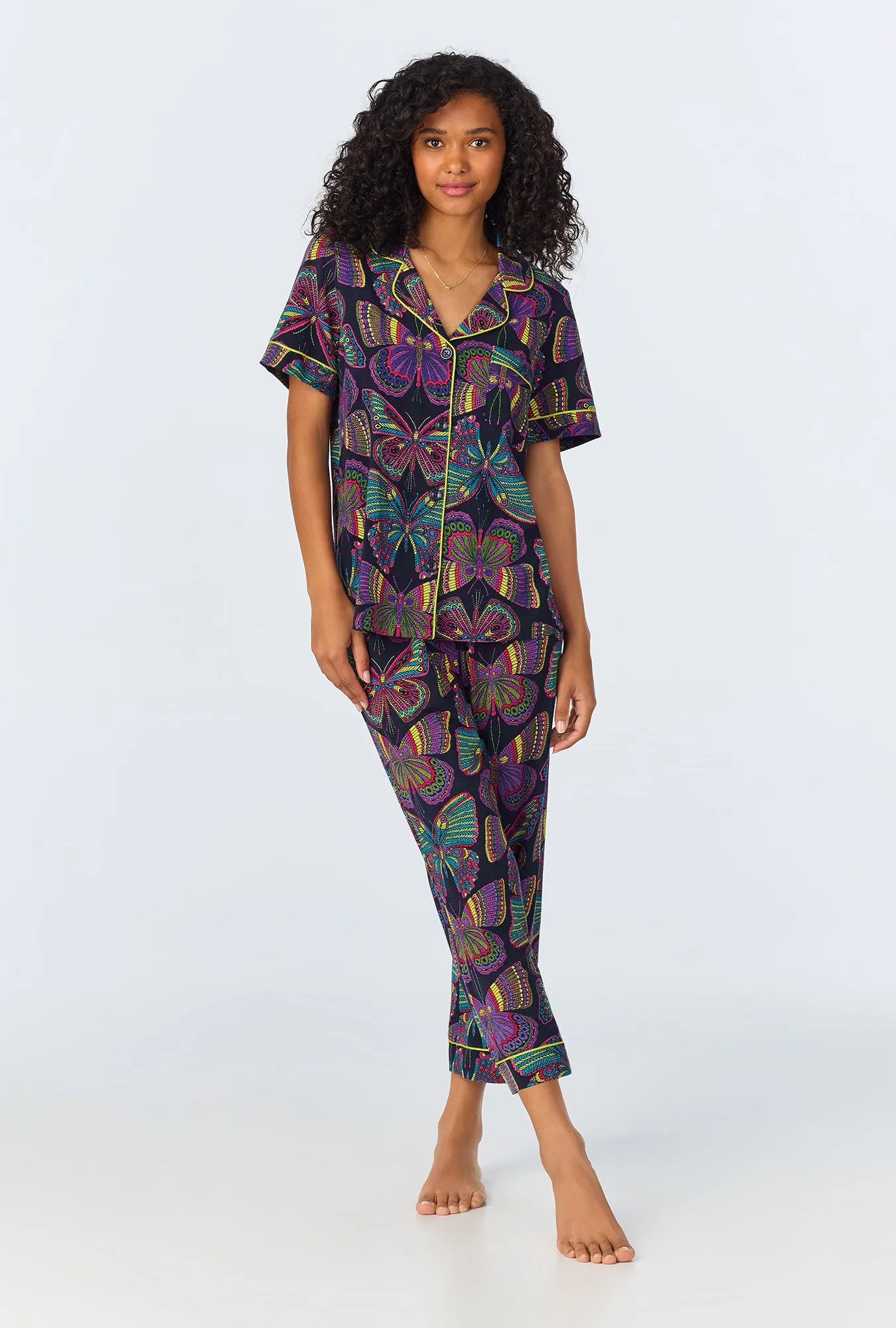 BedHead x Trina Turk Butterfly Short Sleeve Classic Stretch Jersey Cropped PJ Set sold by BedHead