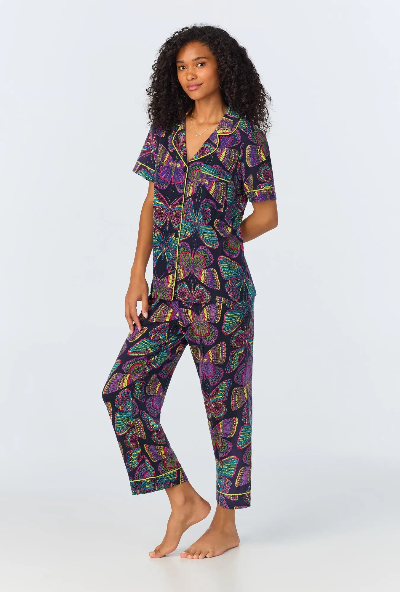 BedHead x Trina Turk Butterfly Short Sleeve Classic Stretch Jersey Cropped PJ Set sold by BedHead product image thumbnail 2