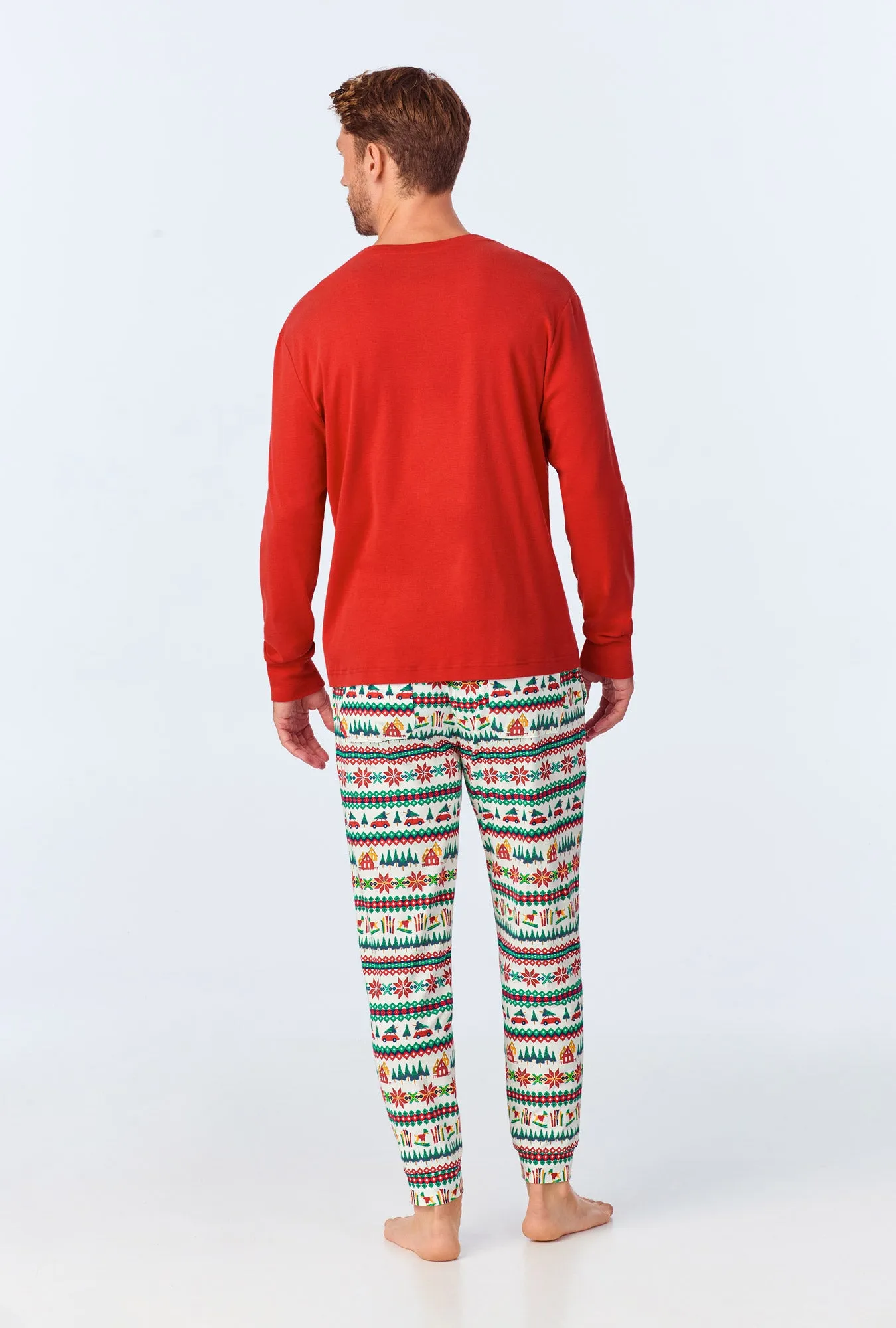 Festive Fairisle Men's Long Sleeve Henley and Jogger Stretch Jersey PJ Set sold by BedHead product image thumbnail 3