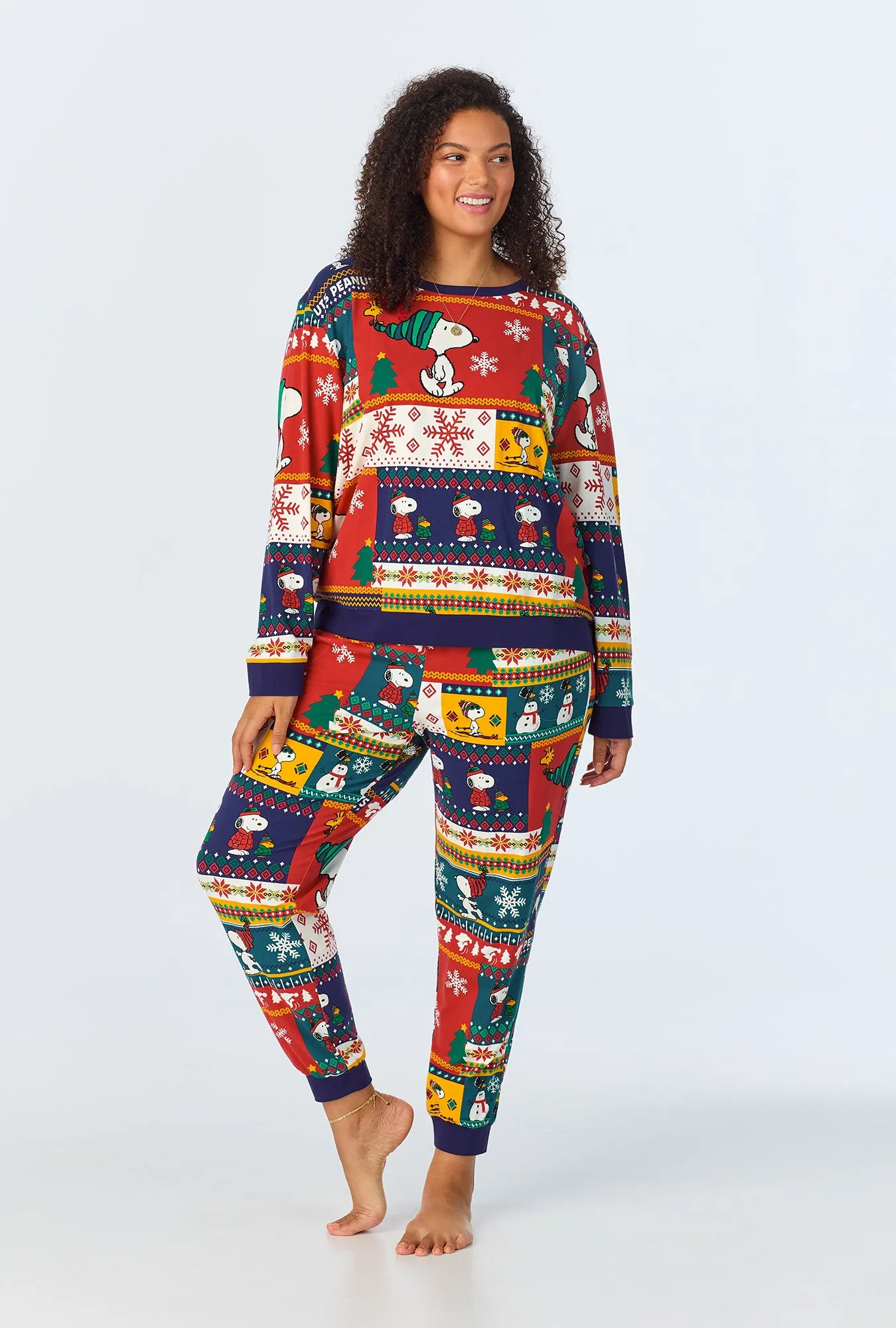 Fairisle Snoopy® Long Sleeve Pullover Crew and Jogger Stretch Jersey PJ Set sold by BedHead product image thumbnail 4