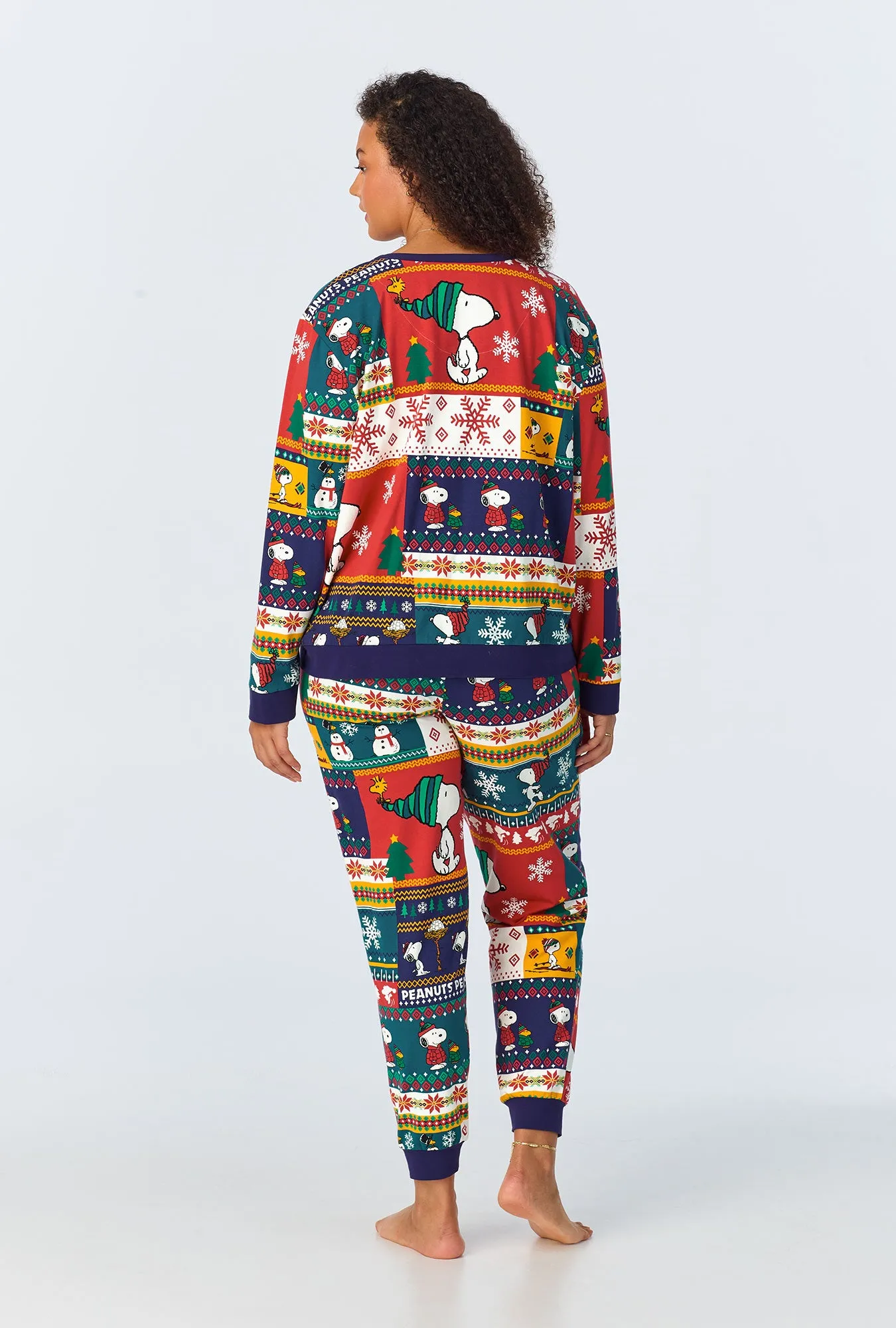 Fairisle Snoopy® Long Sleeve Pullover Crew and Jogger Stretch Jersey PJ Set sold by BedHead product image thumbnail 5