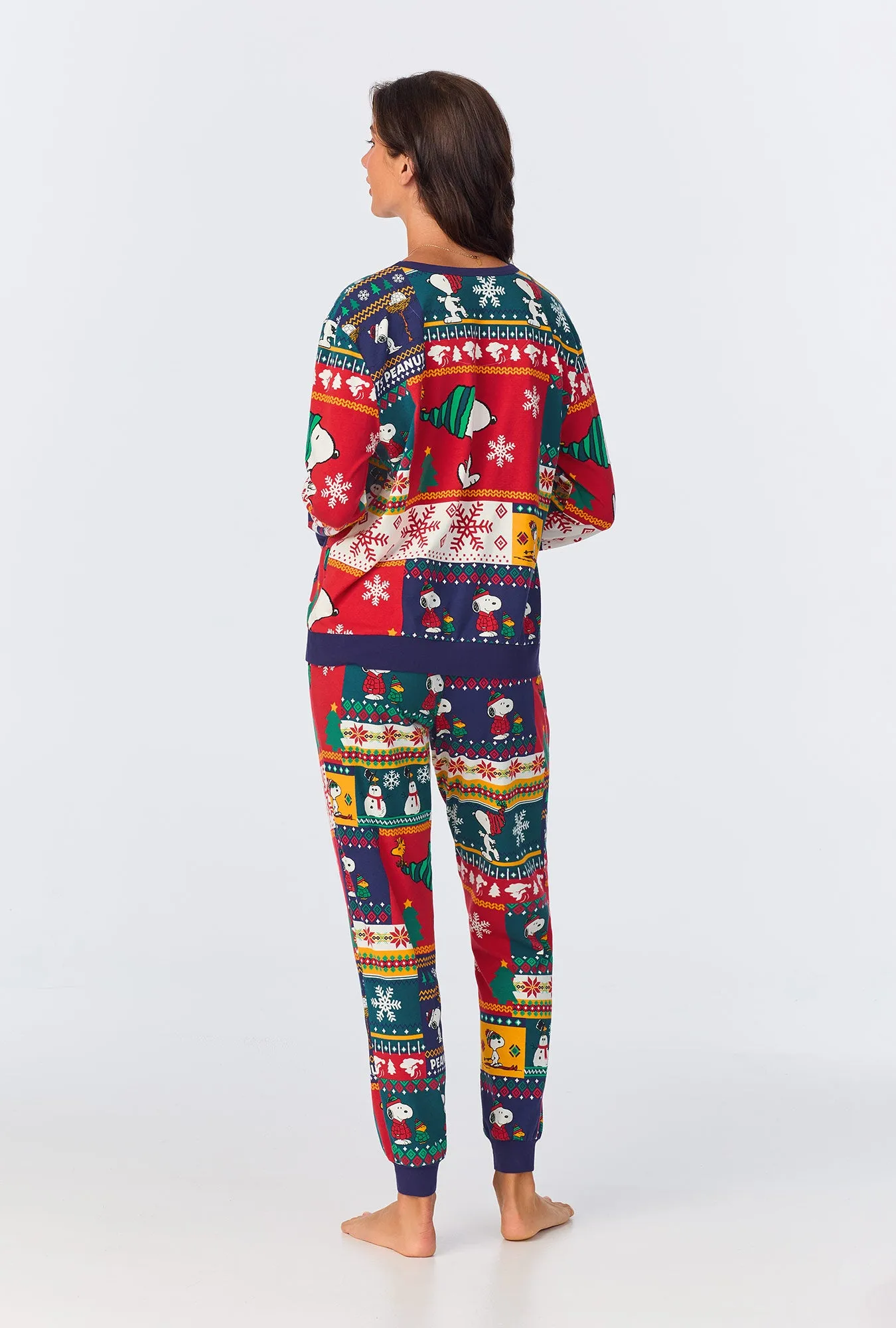 Fairisle Snoopy® Long Sleeve Pullover Crew and Jogger Stretch Jersey PJ Set sold by BedHead product image thumbnail 3
