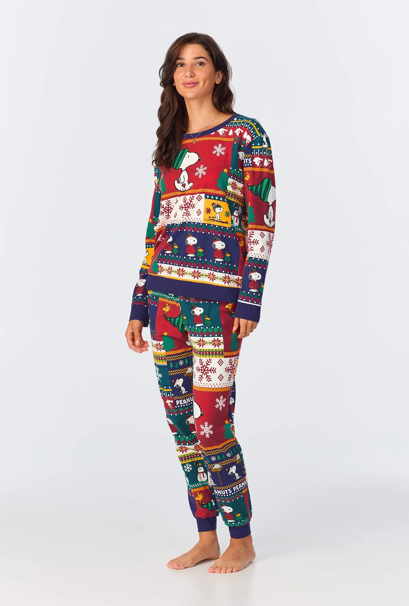 Fairisle Snoopy® Long Sleeve Pullover Crew and Jogger Stretch Jersey PJ Set sold by BedHead product image thumbnail 2