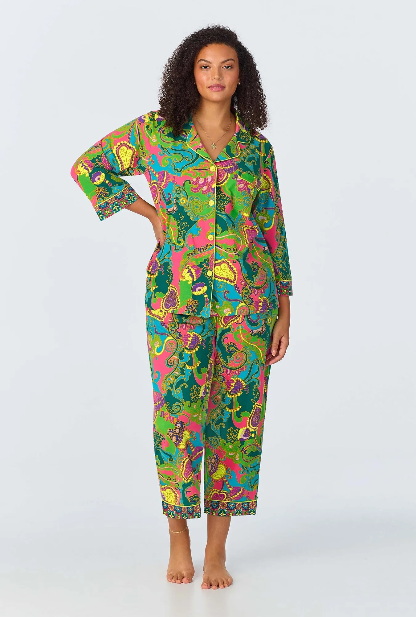 BedHead x Trina Turk Turkish Delight 3/4 Sleeve Classic Stretch Jersey Cropped PJ Set sold by BedHead product image thumbnail 4