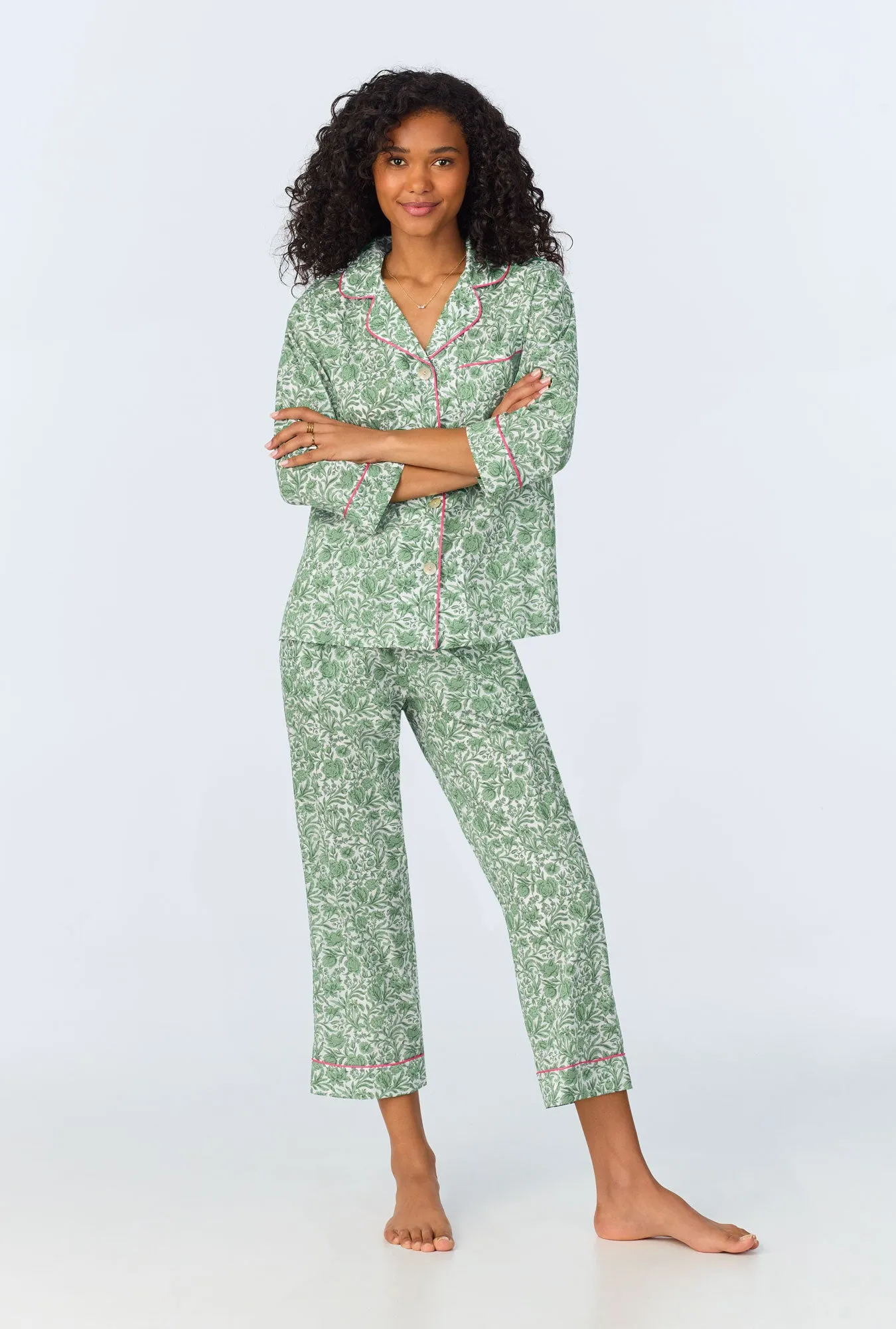 Sambourne May 3/4 Classic Woven Cotton Tana Lawn Cropped PJ Set Made with Liberty Fabrics sold by BedHead