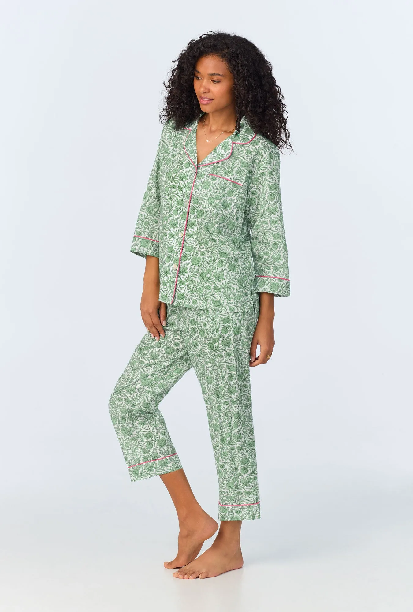 Sambourne May 3/4 Classic Woven Cotton Tana Lawn Cropped PJ Set Made with Liberty Fabrics sold by BedHead product image thumbnail 2