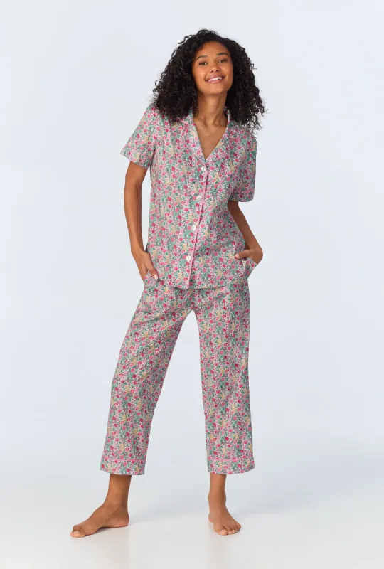 Florence May Short Sleeve Classic Woven Cotton Tana Lawn Cropped PJ Set Made with Liberty Fabrics sold by BedHead