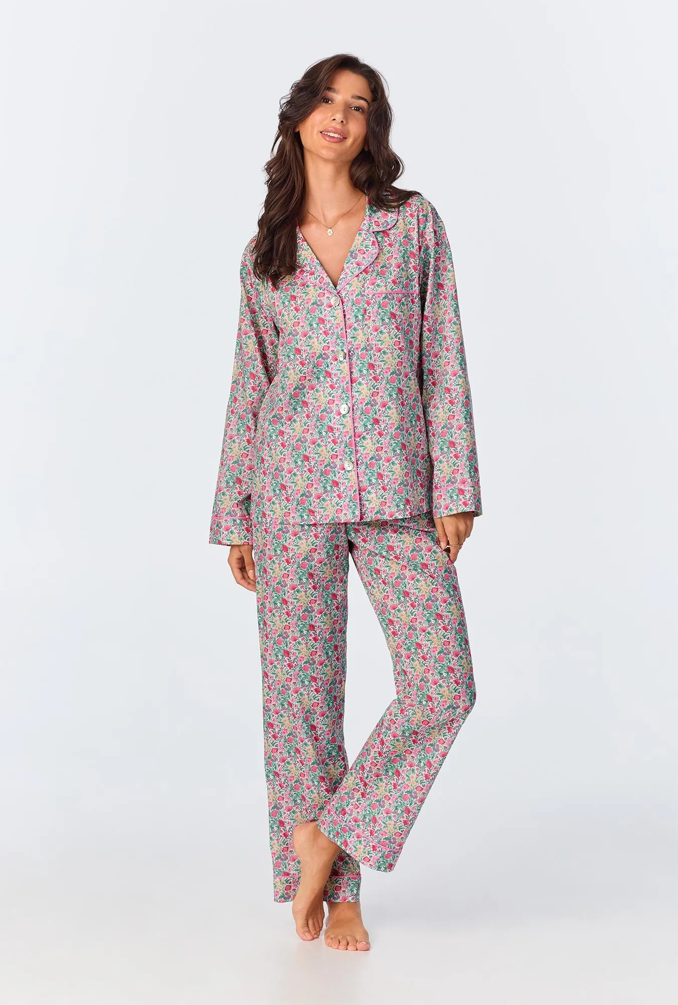 Florence May Long Sleeve Classic Woven Cotton Tana Lawn Long PJ Set Made with Liberty Fabrics sold by BedHead