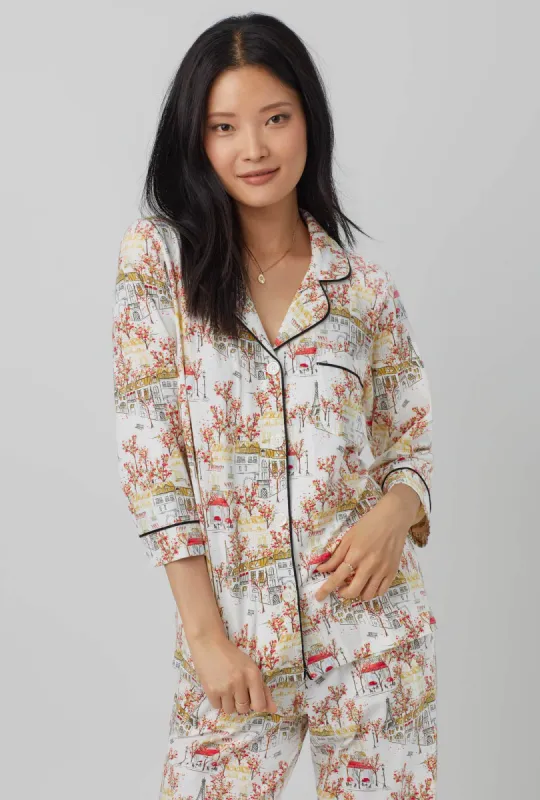 Fall in Paris 3/4 Sleeve Classic Stretch Jersey Cropped PJ Set sold by BedHead