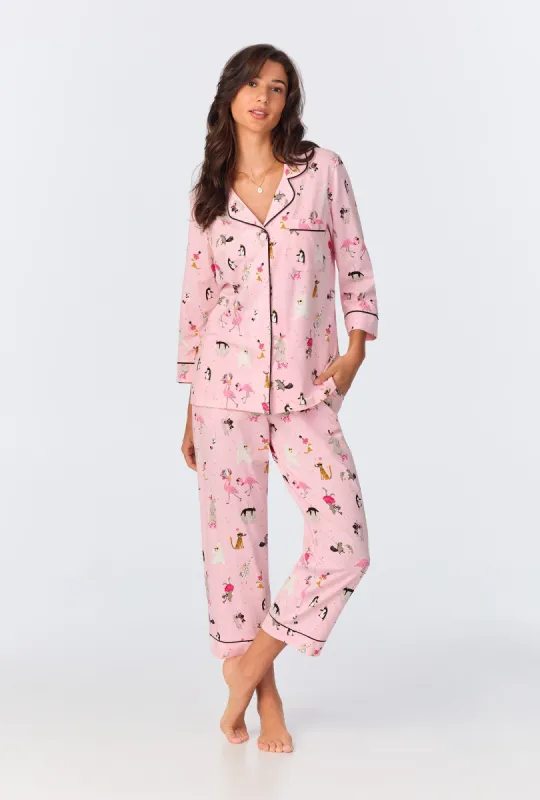 Party Animals 3/4 Sleeve Classic Stretch Jersey Cropped PJ Set sold by BedHead