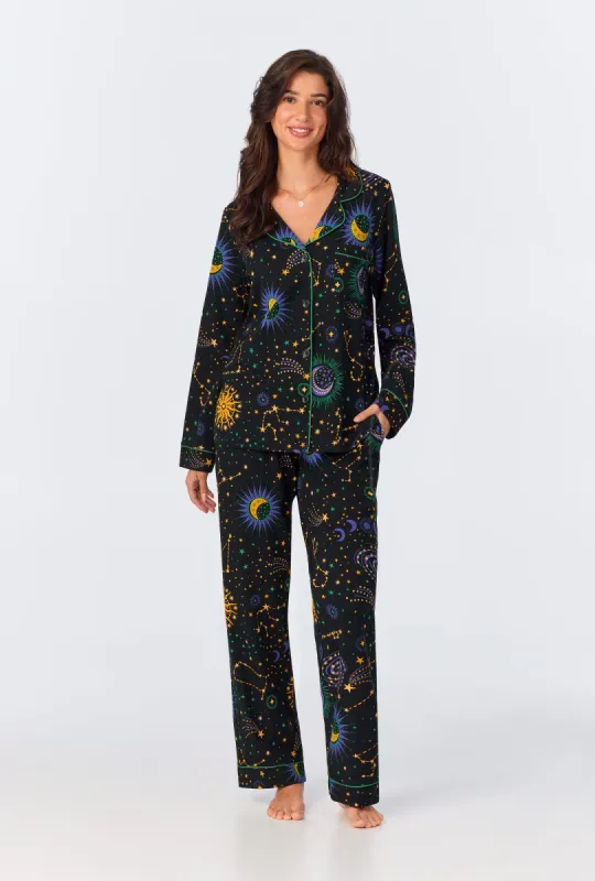 Night Sky Long Sleeve Classic Stretch Jersey Long PJ Set made by BedHead