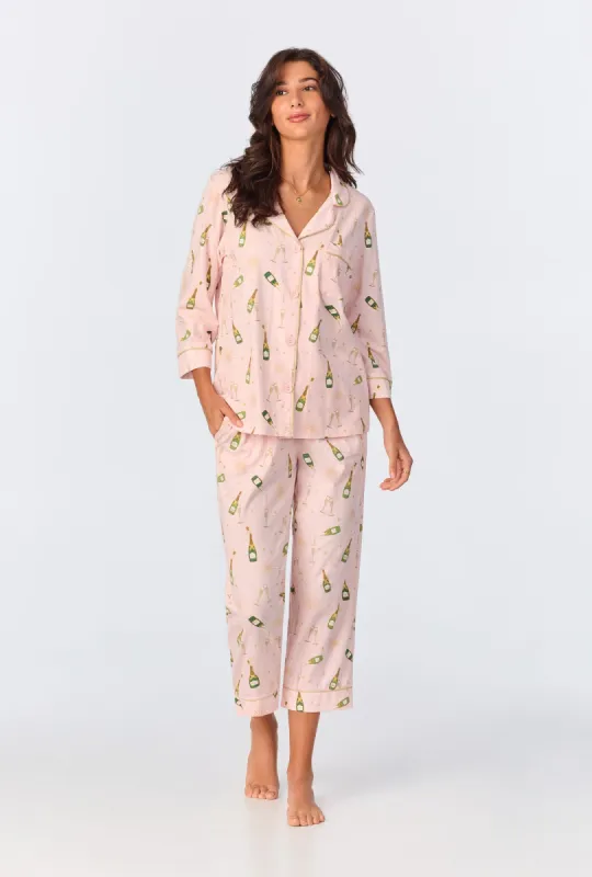 Pop Fizz Clink 3/4 Sleeve Classic Stretch Jersey Cropped PJ Set sold by BedHead