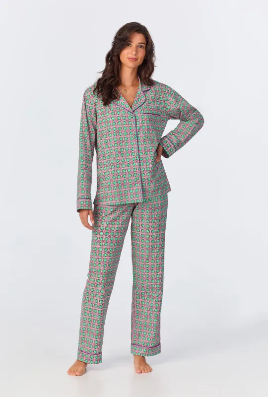 Wonderland Geo Long Sleeve Classic Woven Cotton Poplin Long PJ Set sold by BedHead