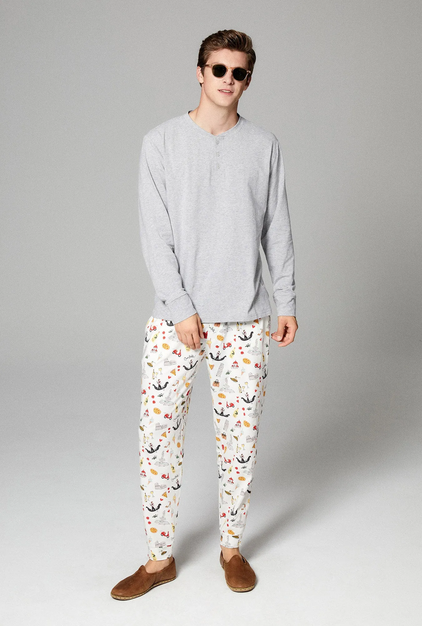 That's Amore Men's Henley and Jogger Stretch Jersey PJ Set sold by BedHead