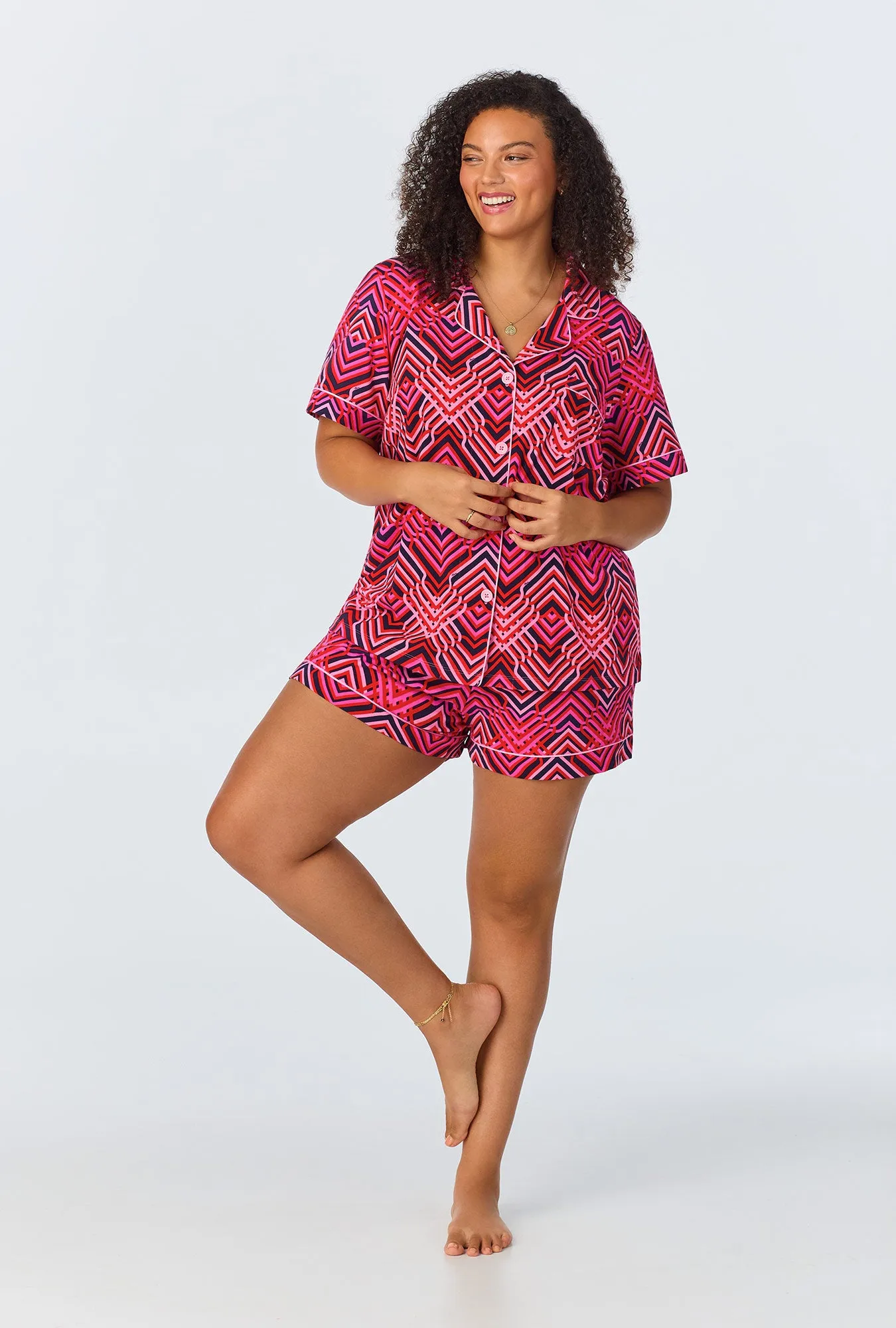BedHead x Trina Turk Geo Trellis Short Sleeve Classic Shorty Stretch Jersey PJ Set sold by BedHead product image thumbnail 4