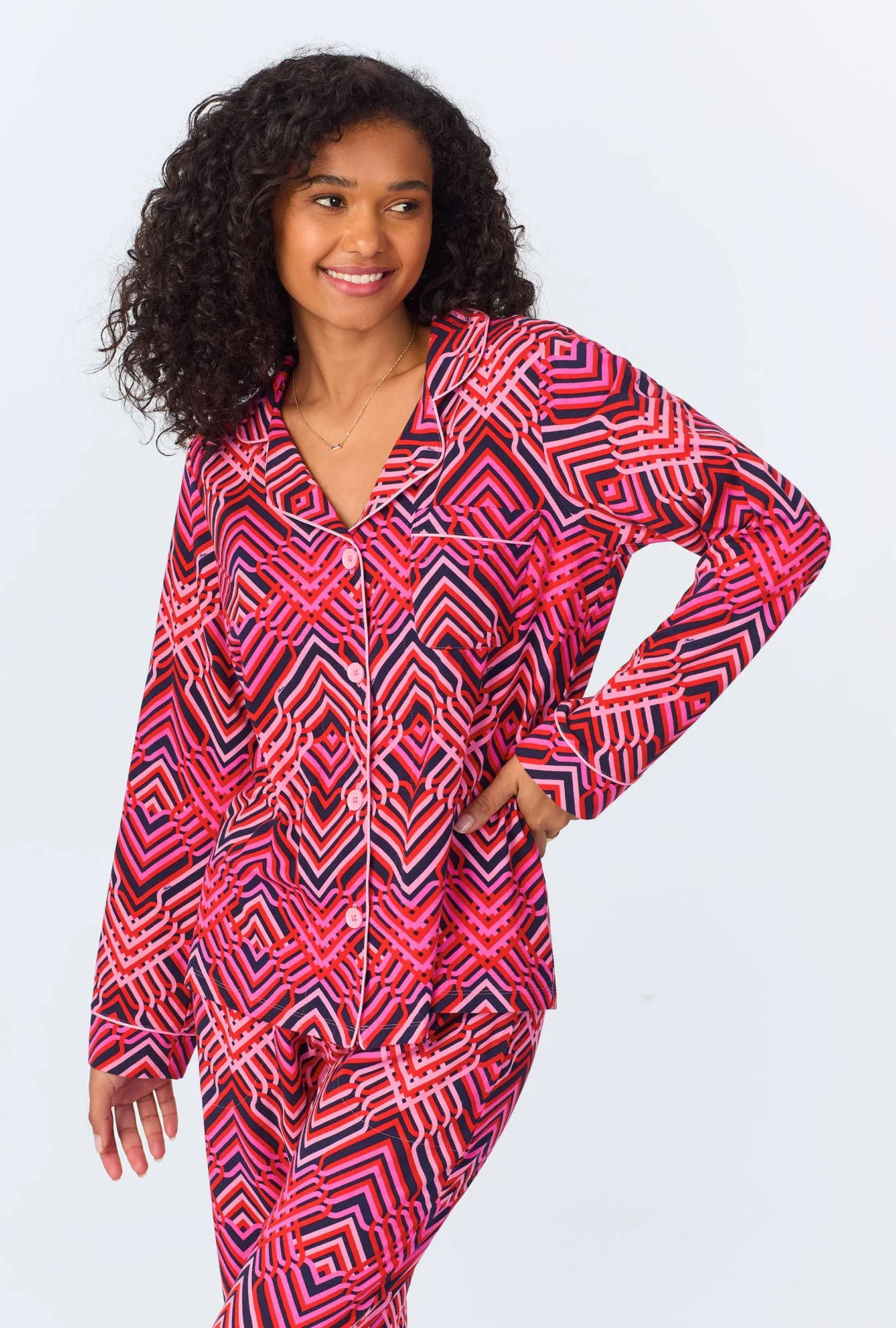 BedHead x Trina Turk Geo Trellis Long Sleeve Classic Stretch Jersey PJ Set sold by BedHead product image thumbnail 4