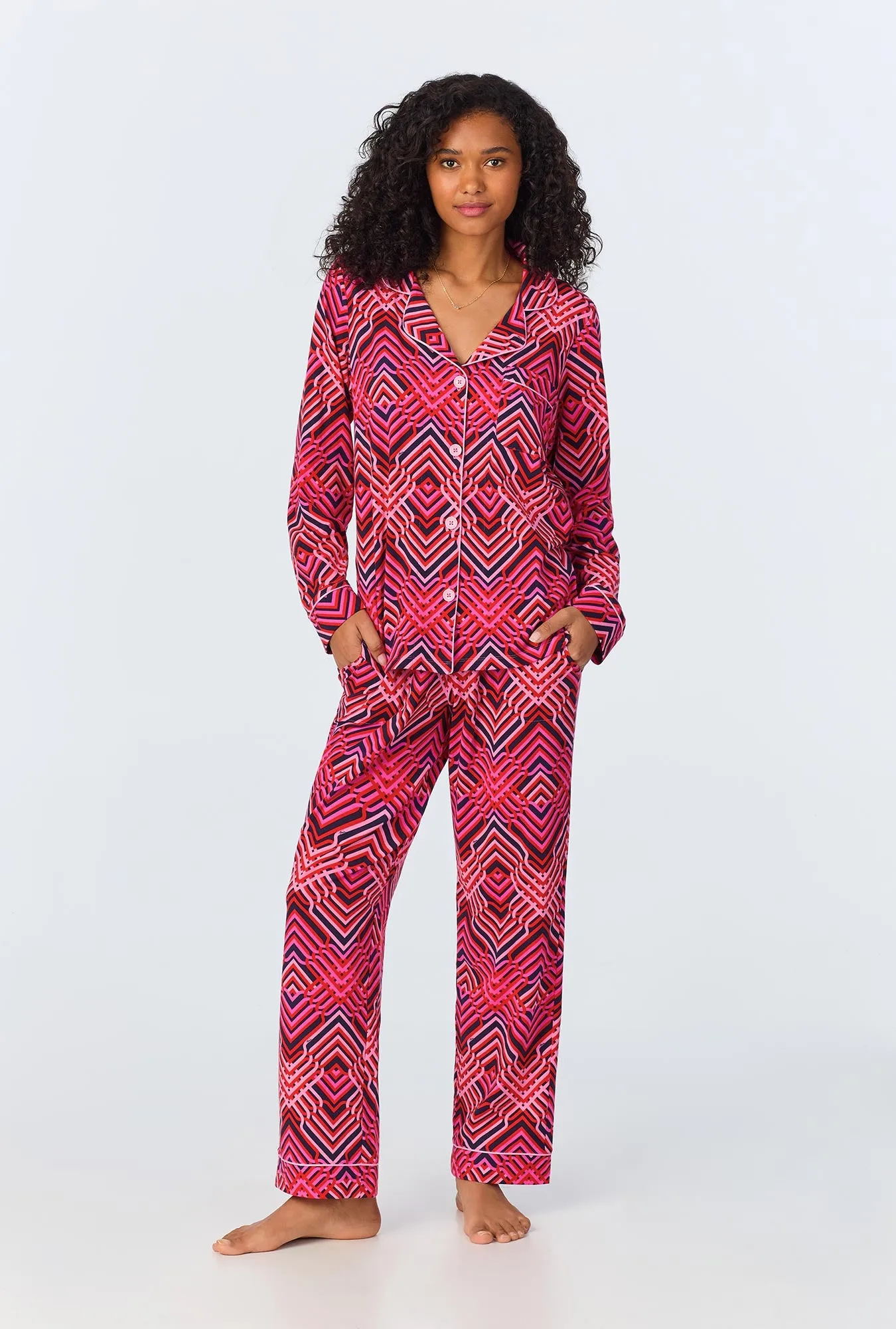 BedHead x Trina Turk Geo Trellis Long Sleeve Classic Stretch Jersey PJ Set sold by BedHead