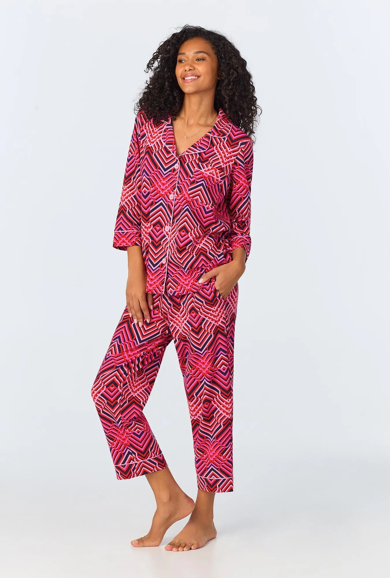BedHead x Trina Turk Geo Trellis 3/4 Sleeve Classic Stretch Jersey Cropped PJ Set sold by BedHead product image thumbnail 2