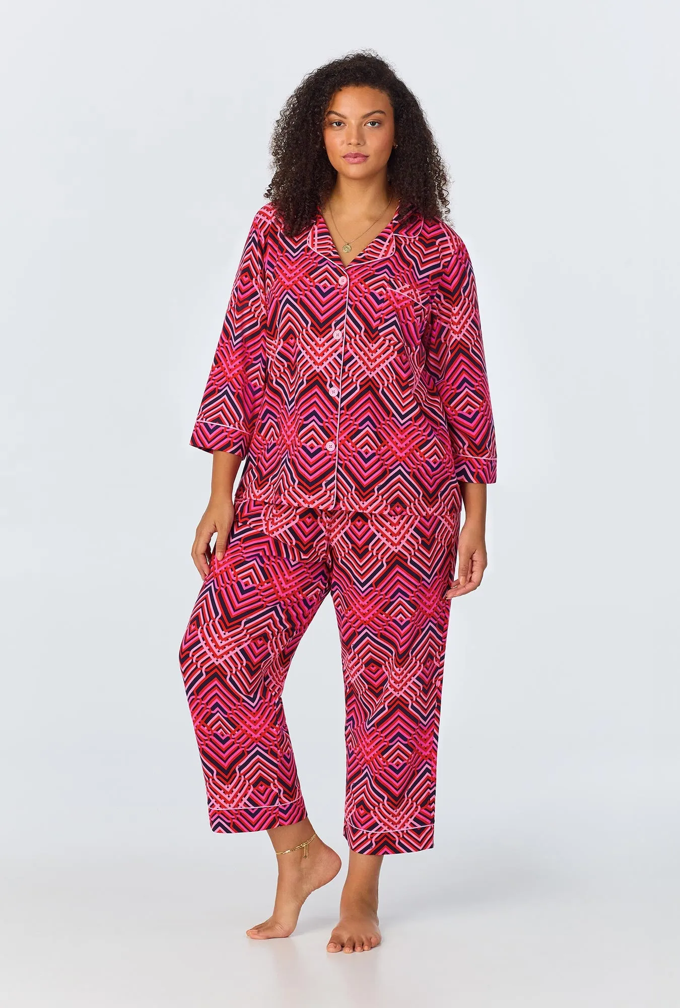 BedHead x Trina Turk Geo Trellis 3/4 Sleeve Classic Stretch Jersey Cropped PJ Set sold by BedHead product image thumbnail 4